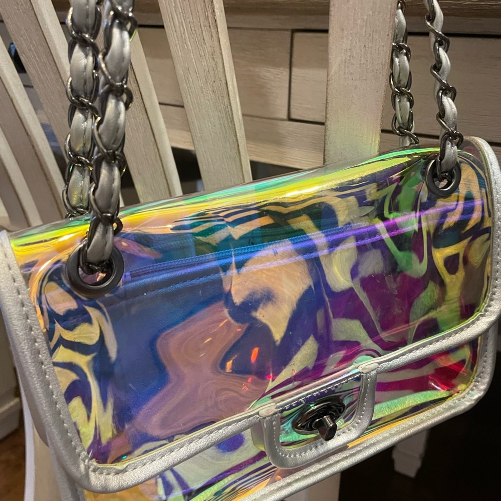 Aqua Holographic Chain Shoulder Bag
